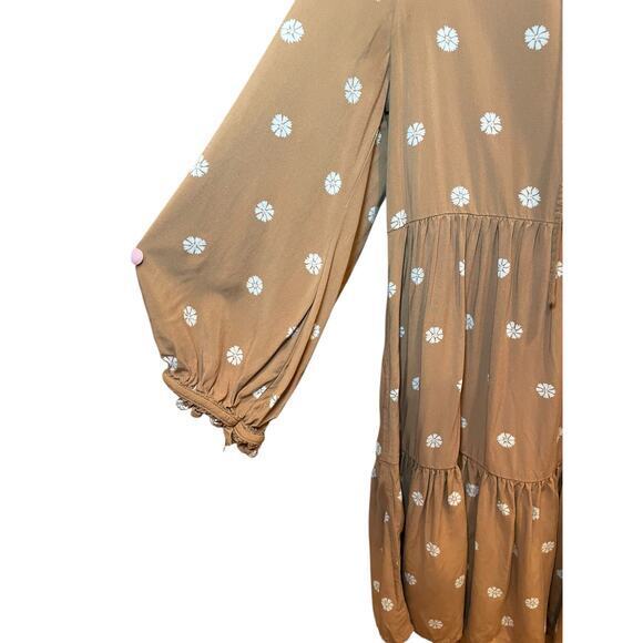 Madewell Women Small Tie-Neck Tiered Mini Dress in Bloom Dot Brown & White Flowy - Picture 9 of 17